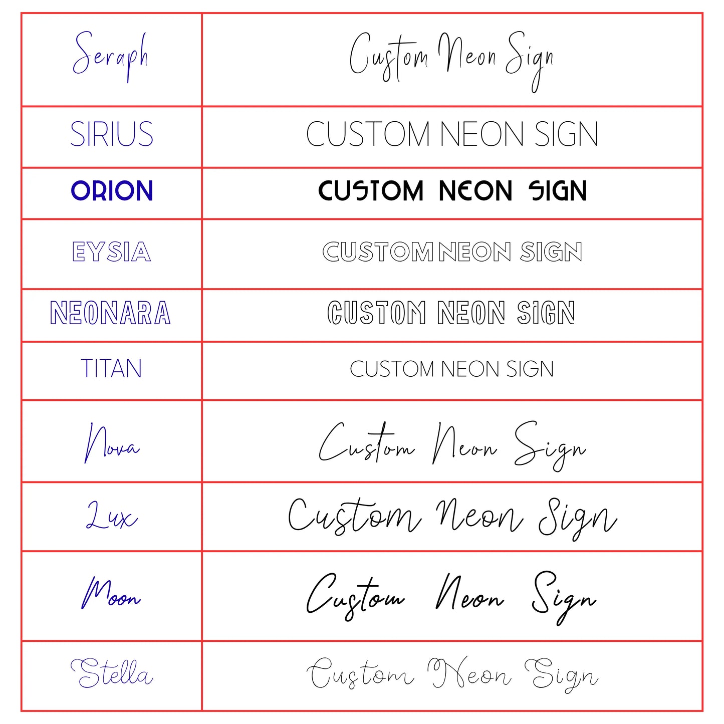 glowup signs custom name sign font chart austin tx typography choices