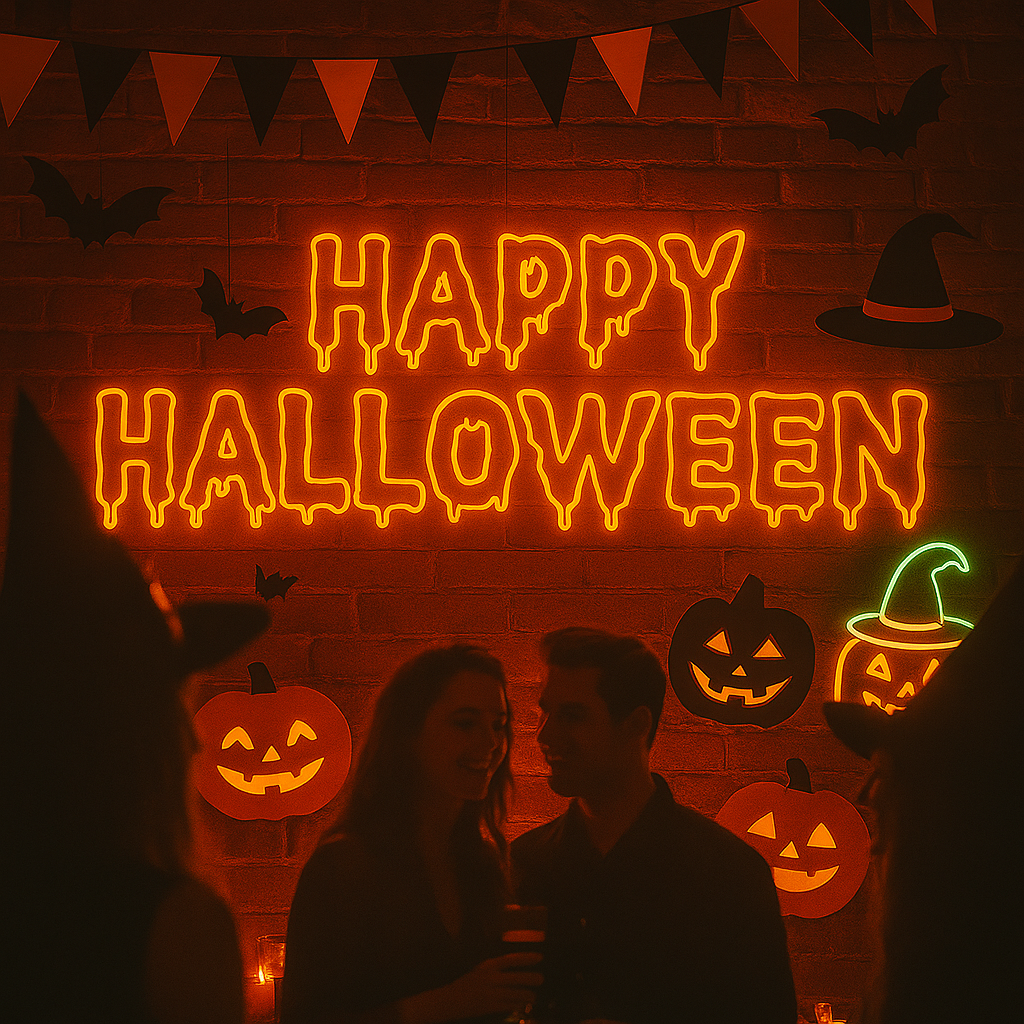 spooky halloween neon sign handmade in austin texas fast shipping