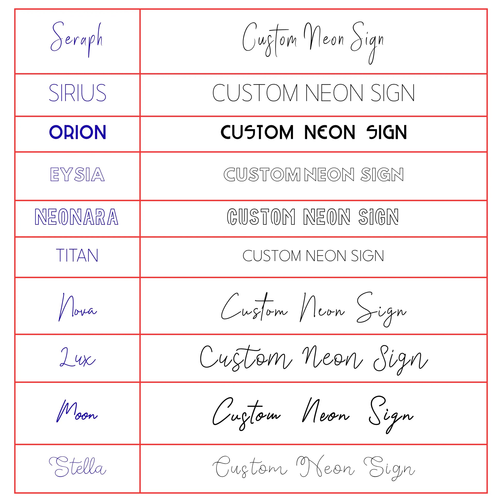 glowup signs custom name sign font chart austin tx typography choices