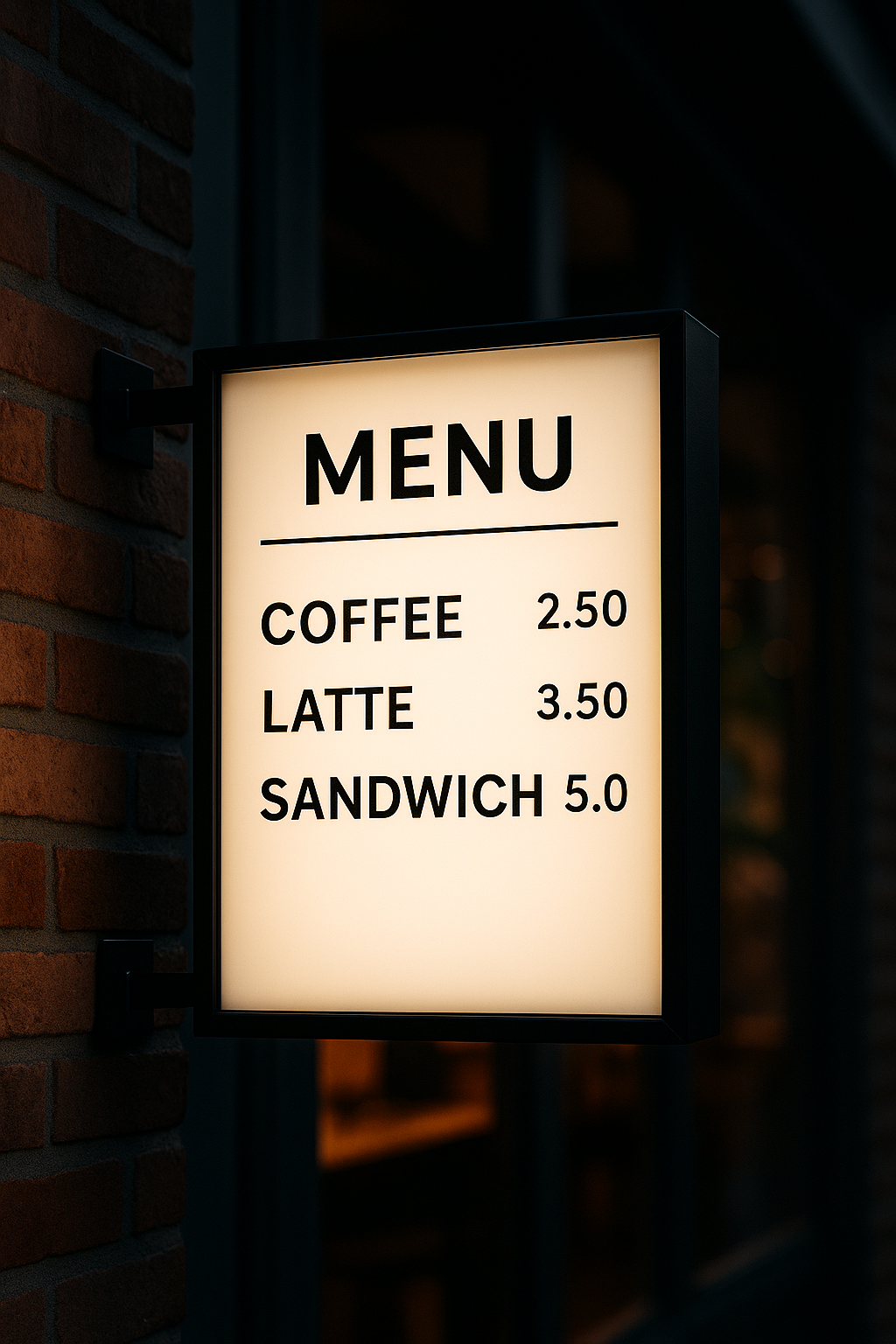 LED light box menu sign for café or restaurant