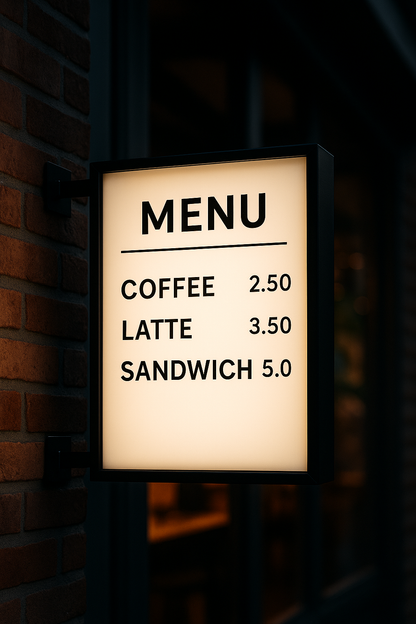 LED light box menu sign for café or restaurant