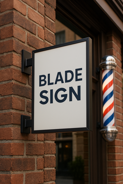 black frame custom blade sign welcome wall mounted storefront sign glowup signs