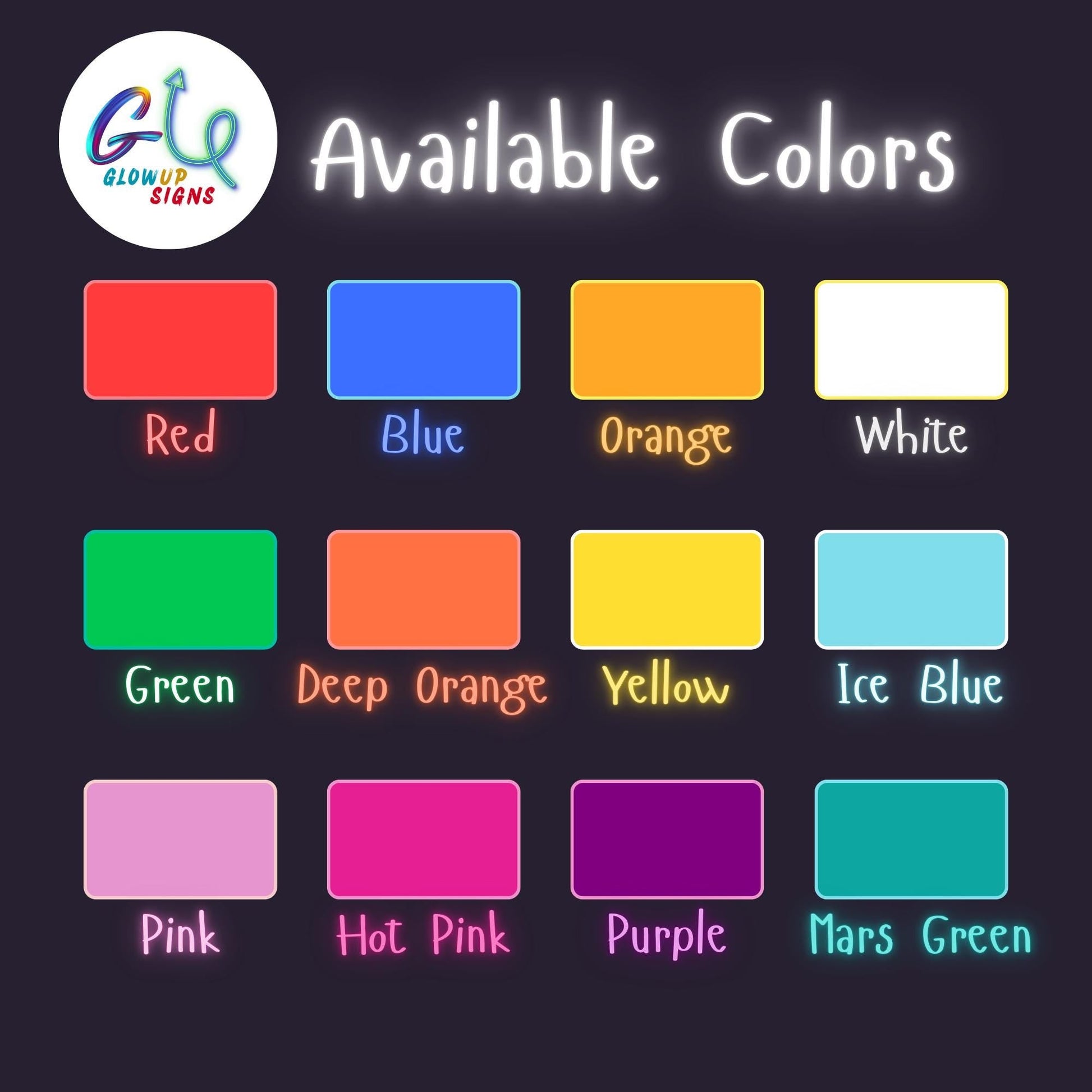 halloween neon sign color options chart custom led glowup signs austin