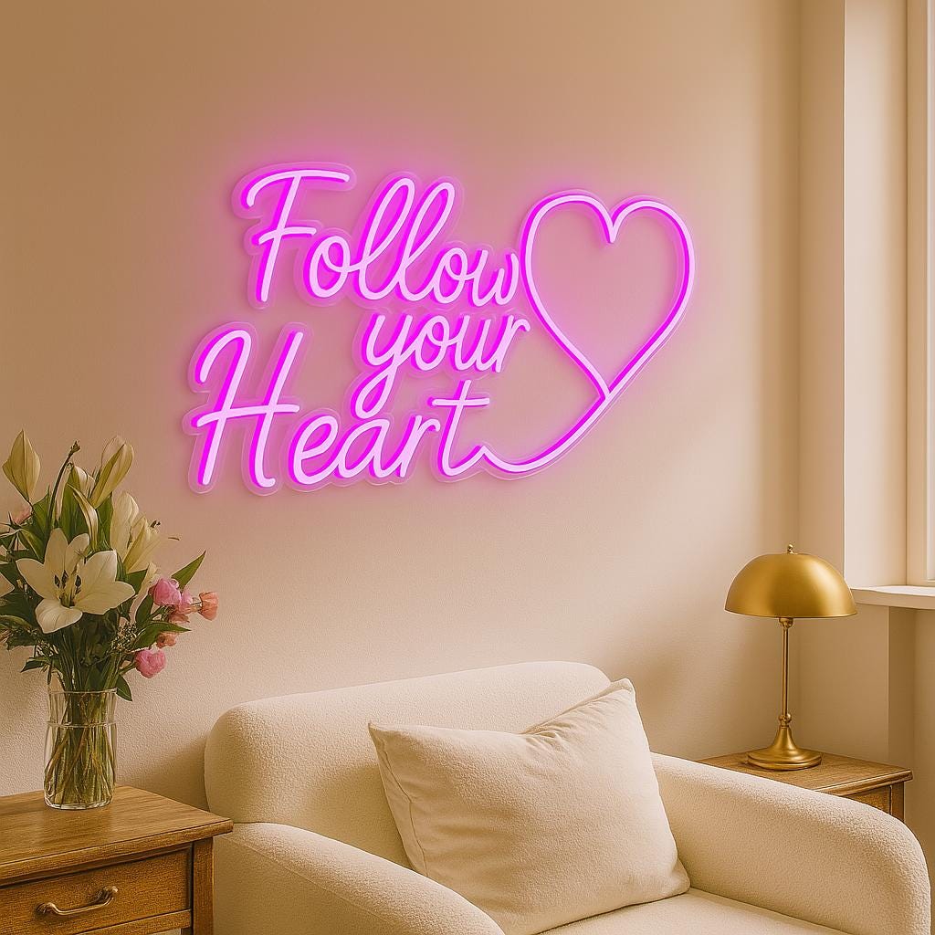 neon sign glowing follow your heart phrase wall mounted led sign